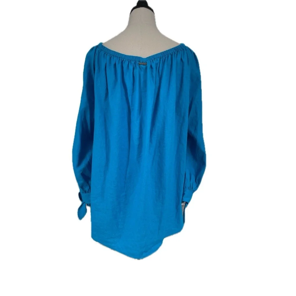 NWT Michael Kors Plus Size Off the Shoulder Top, Milos Blue, 3X‎ Linen Blend